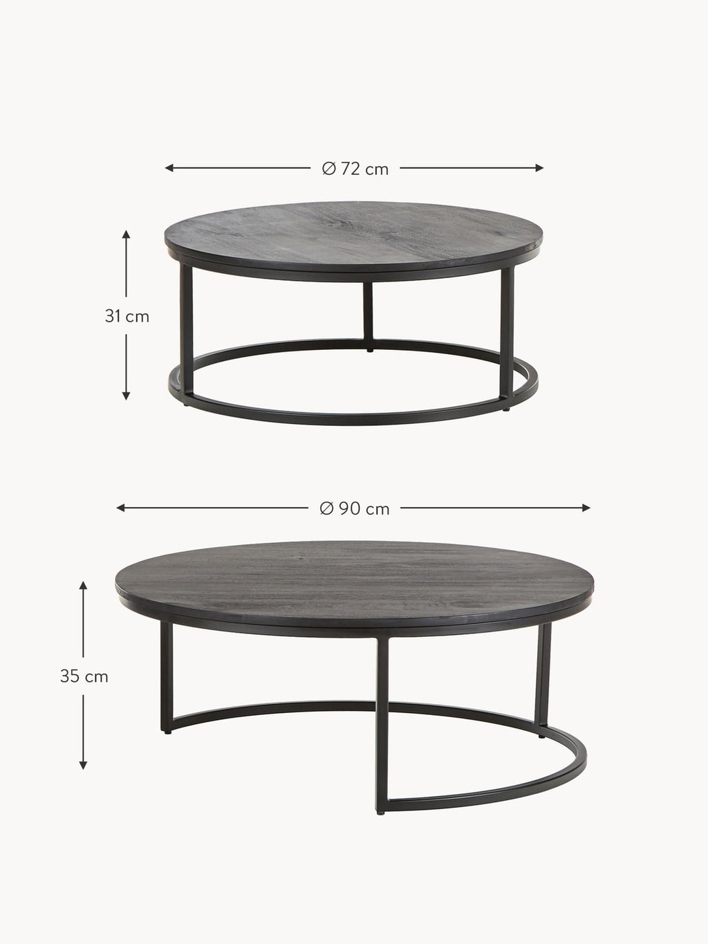 Andrew Round Mango Wood Coffee Tables, Set of 2