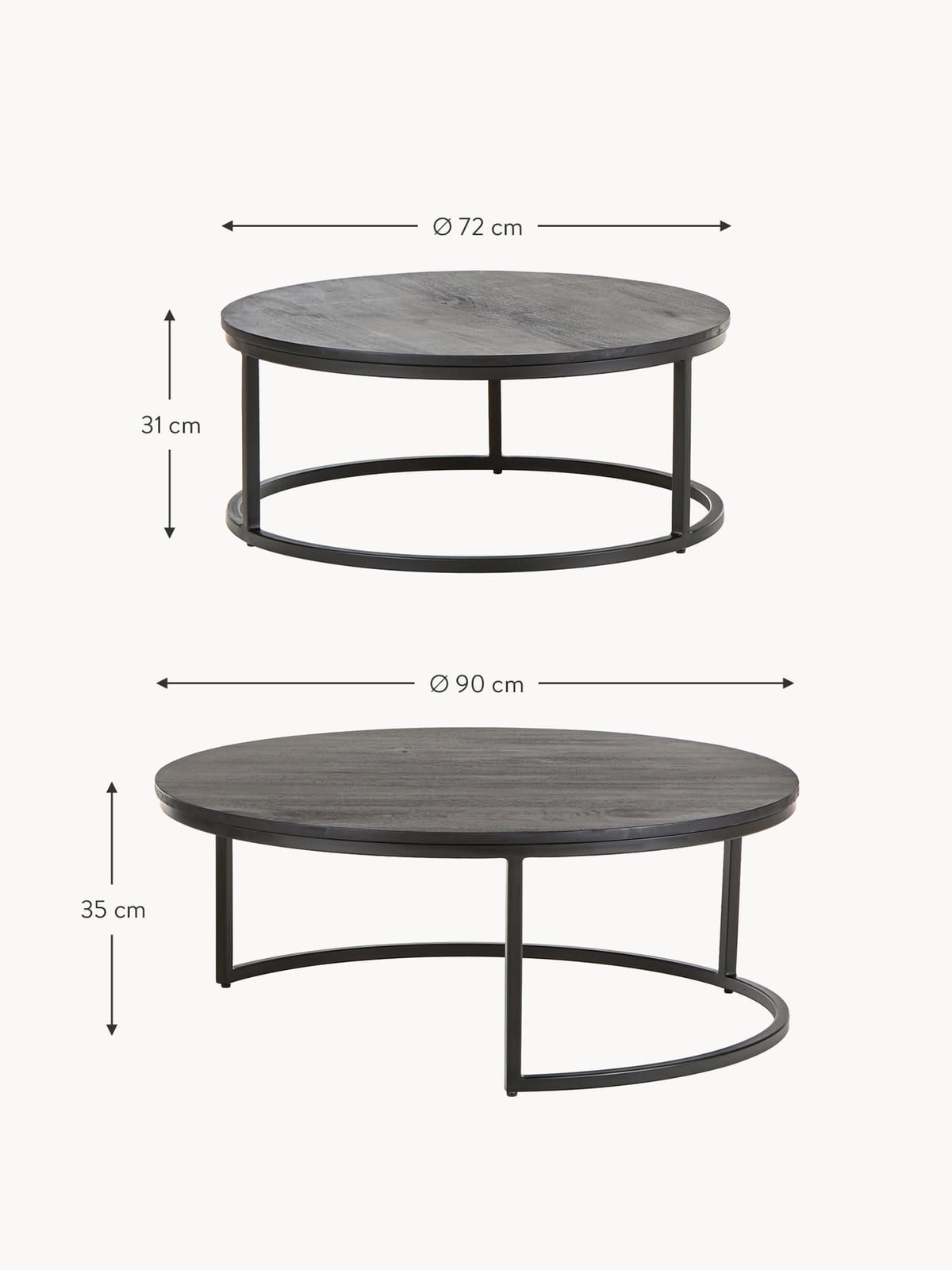 Andrew Round Mango Wood Coffee Tables, Set of 2