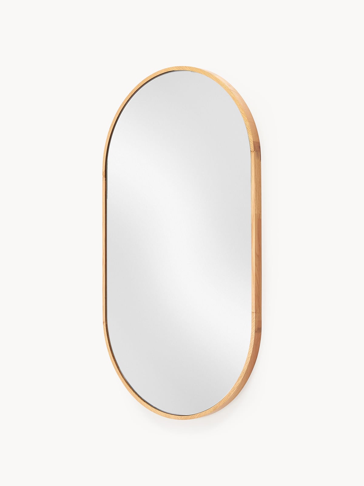 Avery Oval Wall Mirror with Oak Wood Frame