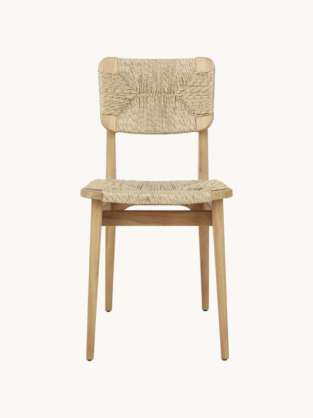 C-Chair Teak Wood Garden Dining Chair with Woven Seat and Backrest