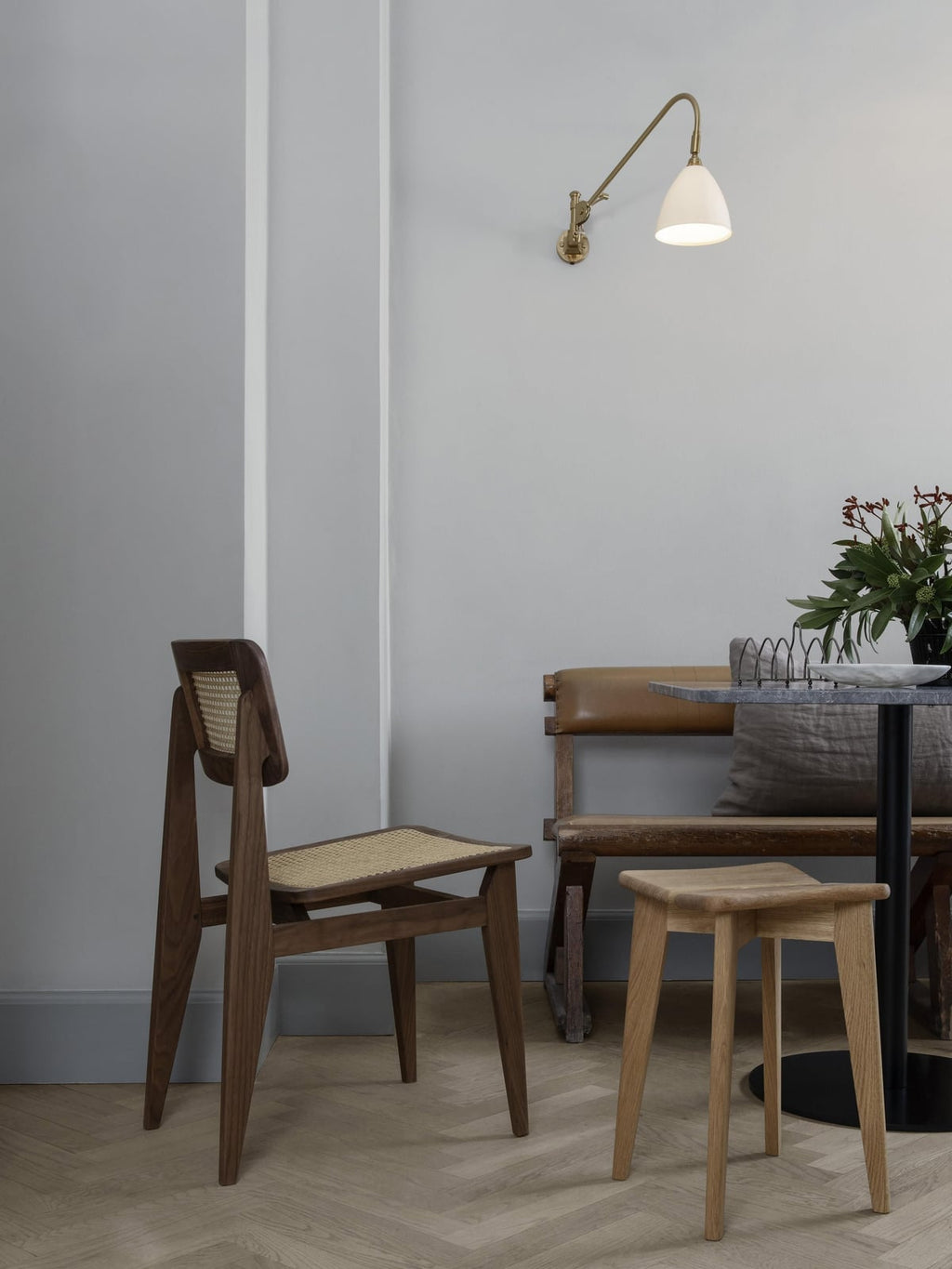 C-Chair Walnut Wood Dining Chair with Viennese Wickerwork