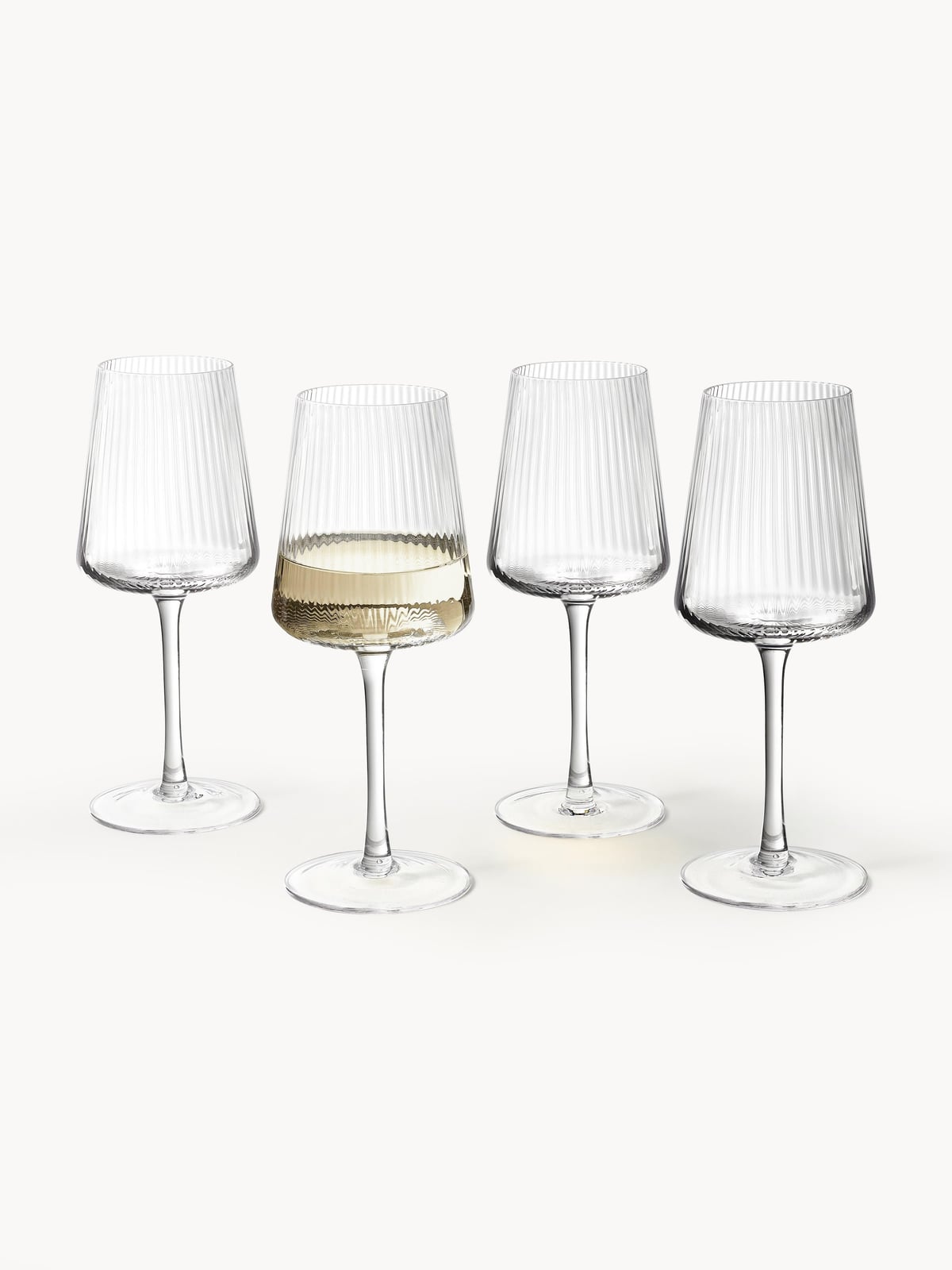 Cami Handmade White Wine Glasses with Embossed Pattern, Set of 4
