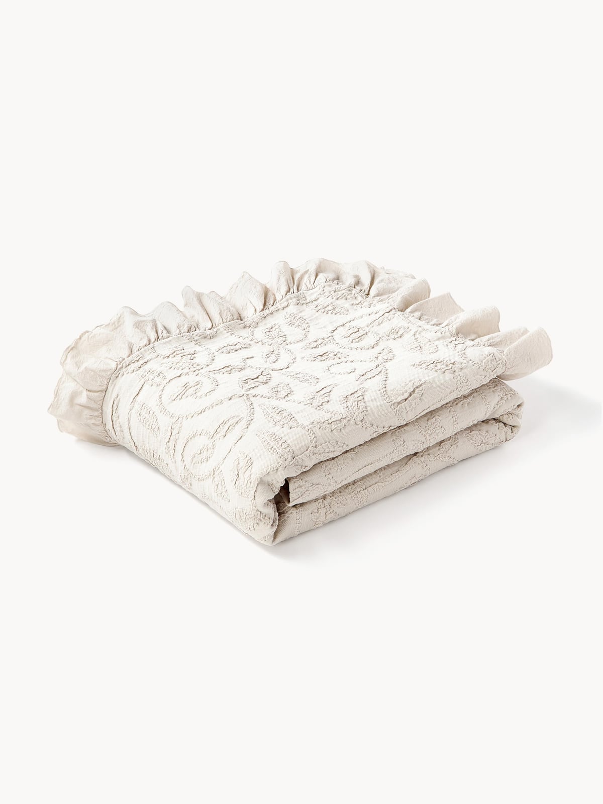 Clara Structured Cotton Blanket with Ruffles and Floral Pattern