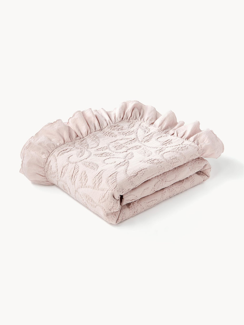 Clara Structured Cotton Blanket with Ruffles and Floral Pattern