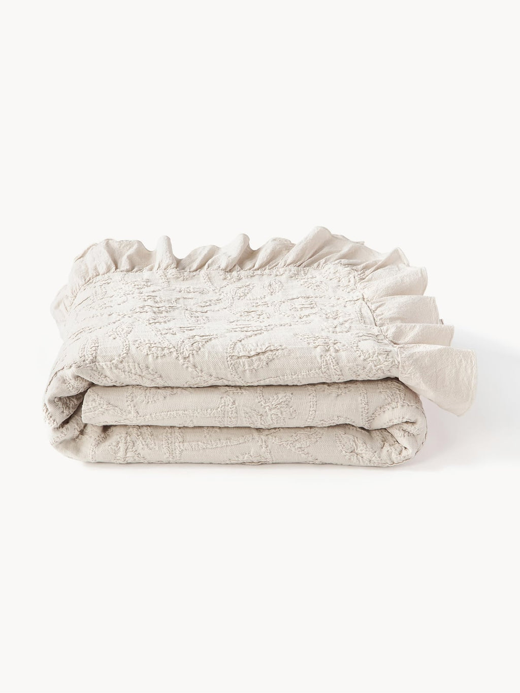Clara Structured Cotton Blanket with Ruffles and Floral Pattern