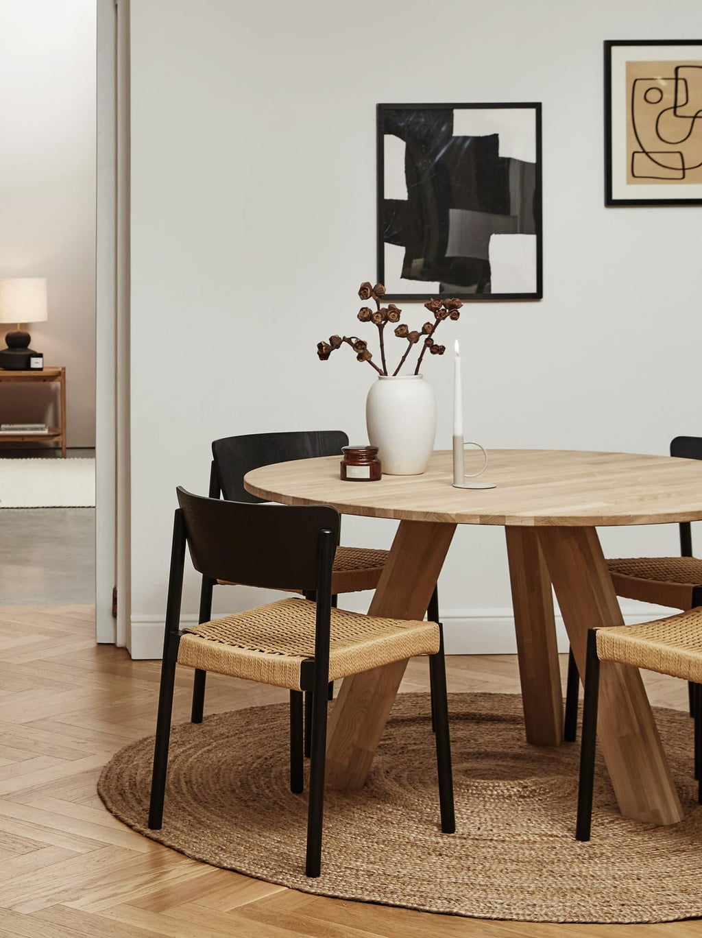 Danny Wooden Dining Chairs with Rattan Seat, Set of 2