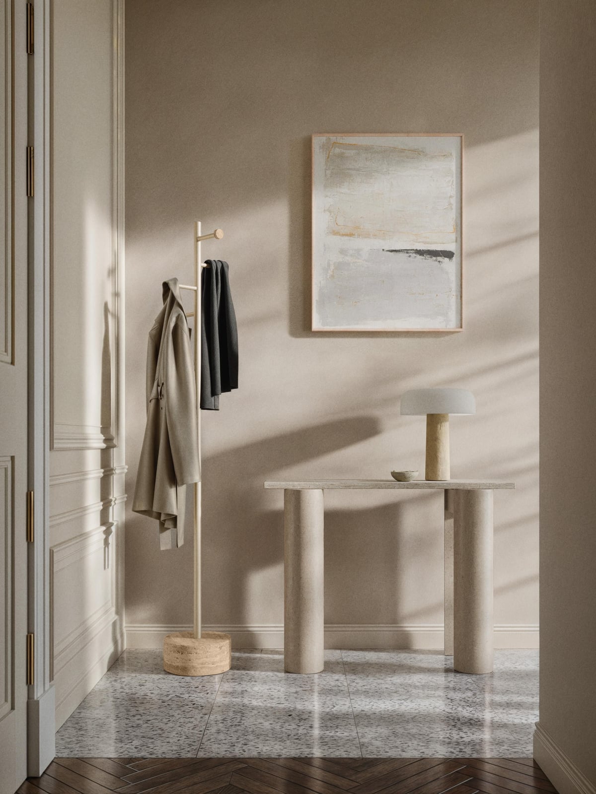 Disa Clothes Rack with Travertine Base