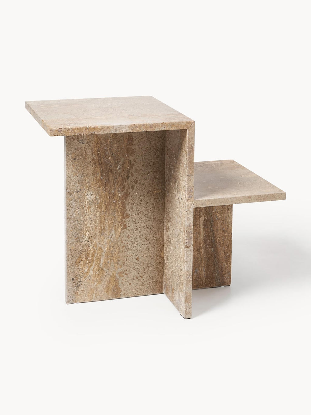 Distinct Travertine Side Table with Two Table Tops