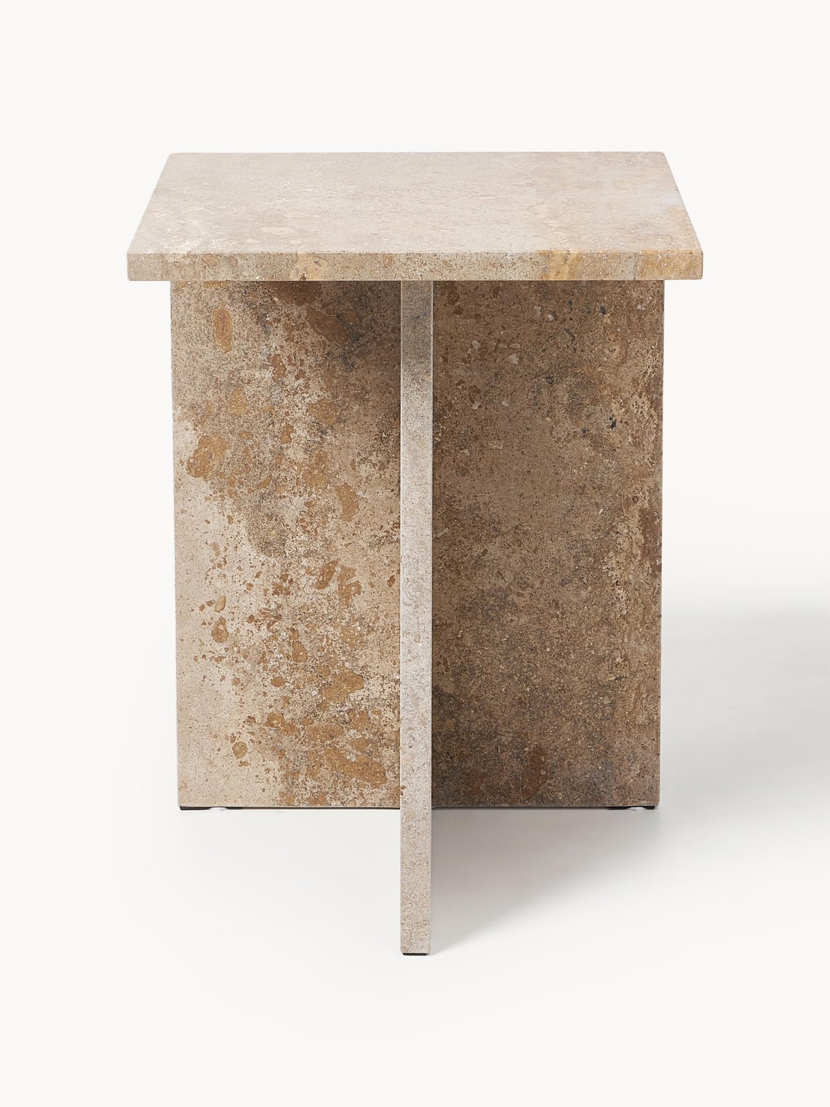 Distinct Travertine Side Table with Two Table Tops