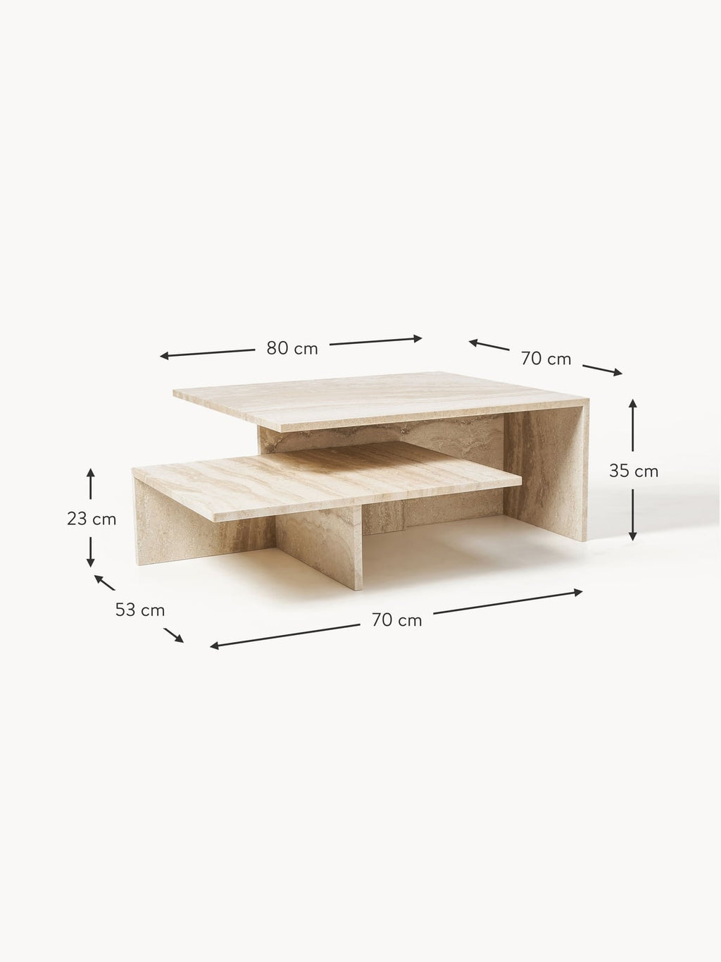 Duo Travertine Coffee Tables Distinct Grande, Set of 2