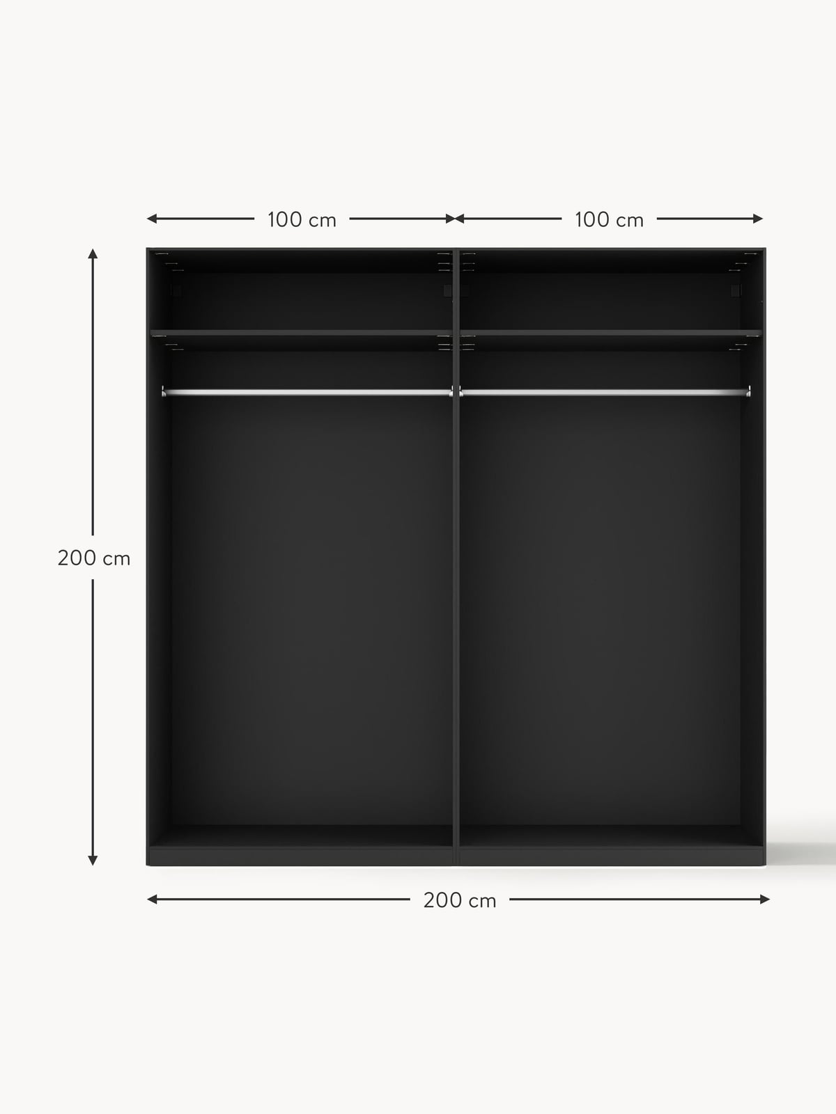 Jeanne Modular Hinged Door Wardrobe, 200 cm Wide, in various sizes