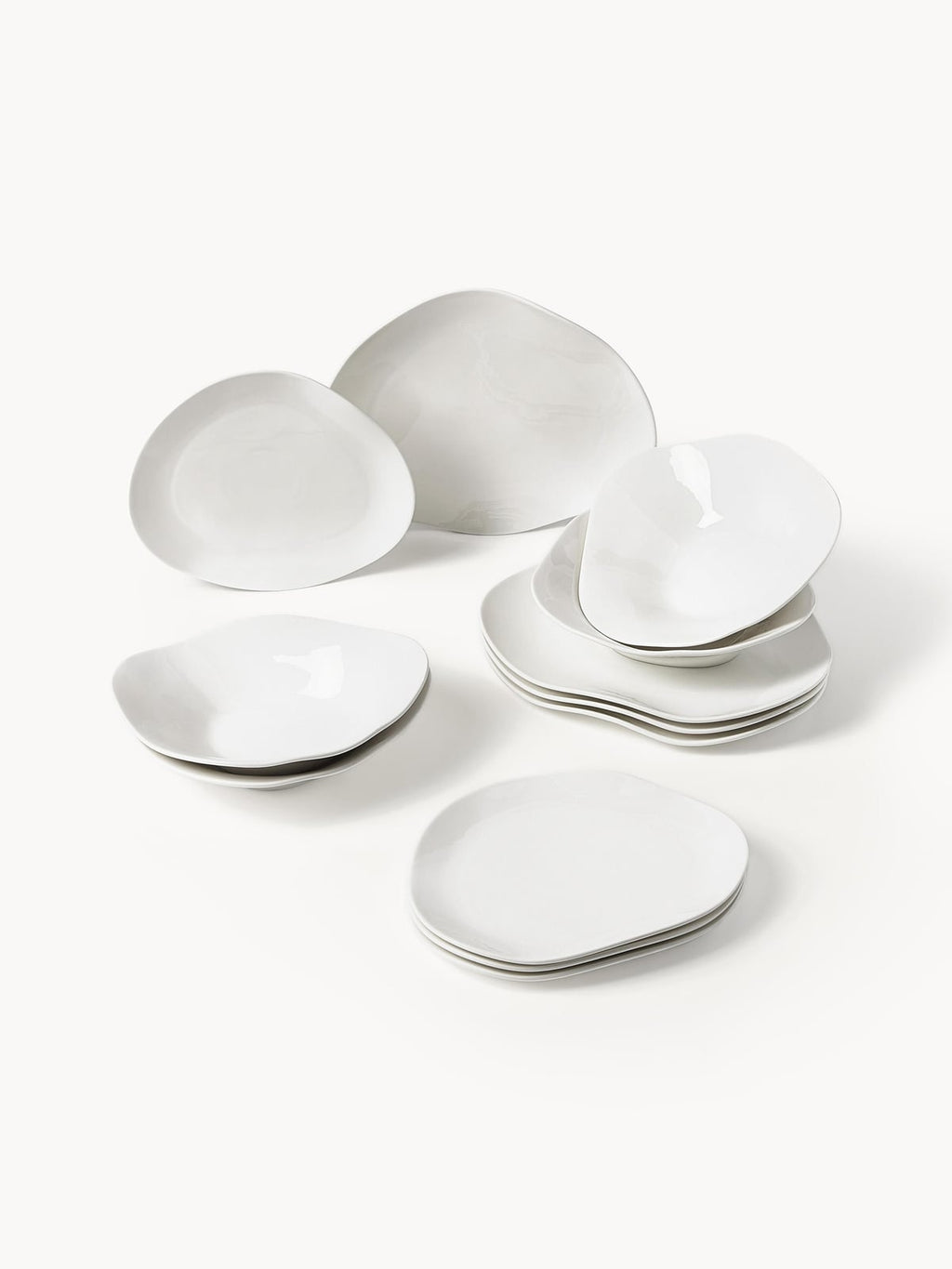 Joana Organic Shaped Porcelain Tableware Set, 4 people, Set of 12