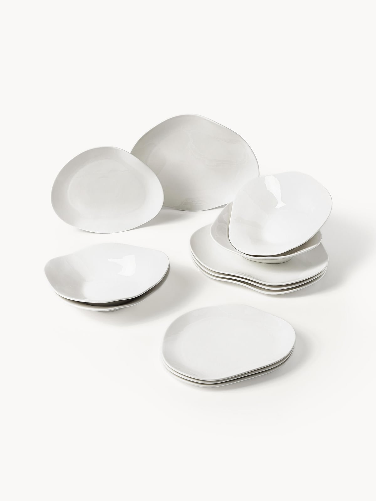 Joana Organic Shaped Porcelain Tableware Set, 4 people, Set of 12