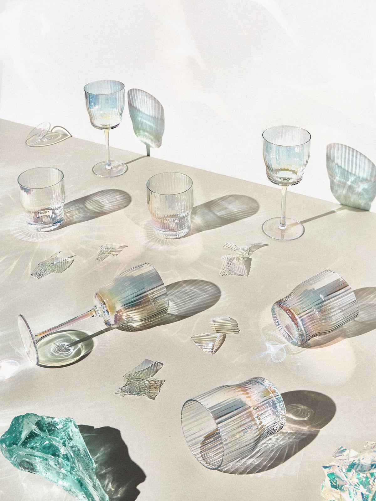Juno Mouth-Blown Wine Glasses with a Shimmering Mother of Pearl Finish, Set of 4