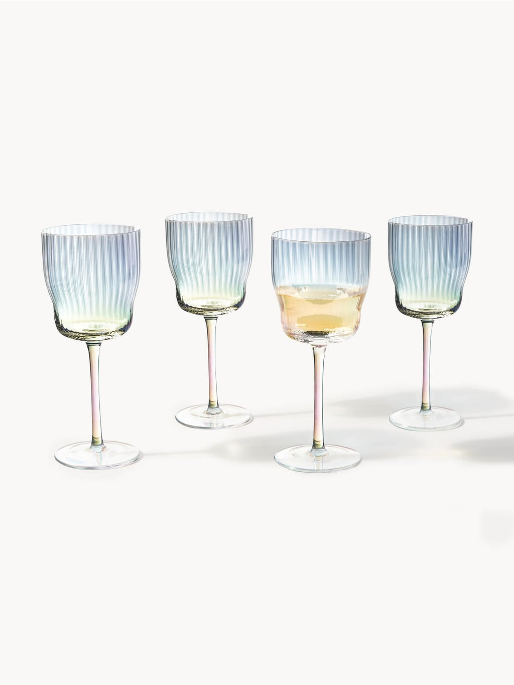 Juno Mouth-Blown Wine Glasses with a Shimmering Mother of Pearl Finish, Set of 4
