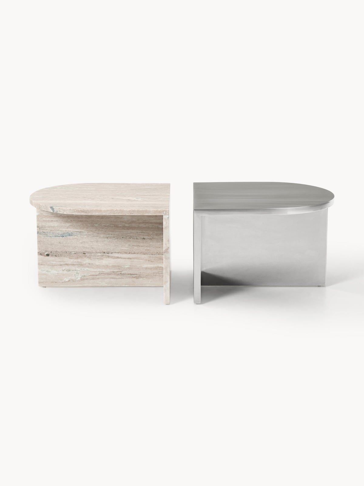 Leander Oval Metal and Marble Coffee Tables, Set of 2