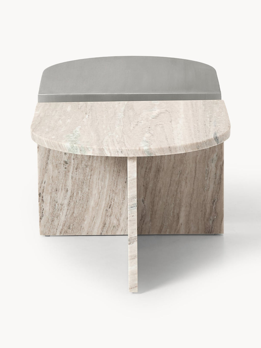 Leander Oval Metal and Marble Coffee Tables, Set of 2