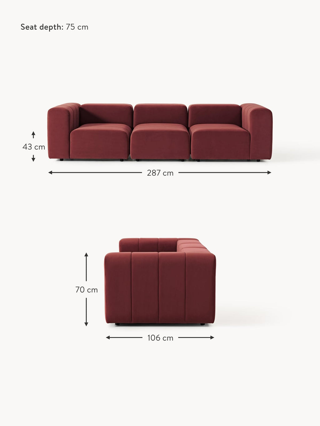 Lena Modular Velvet Sofa (4-seater)