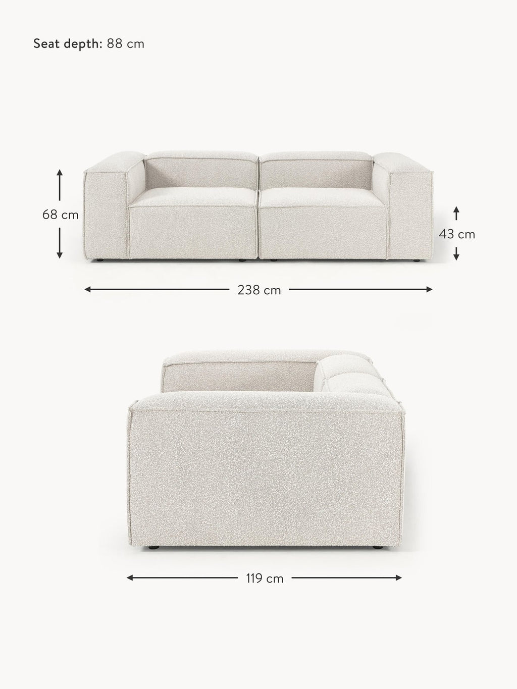 Lennon Bouclè Modular Sofa (3-seater)