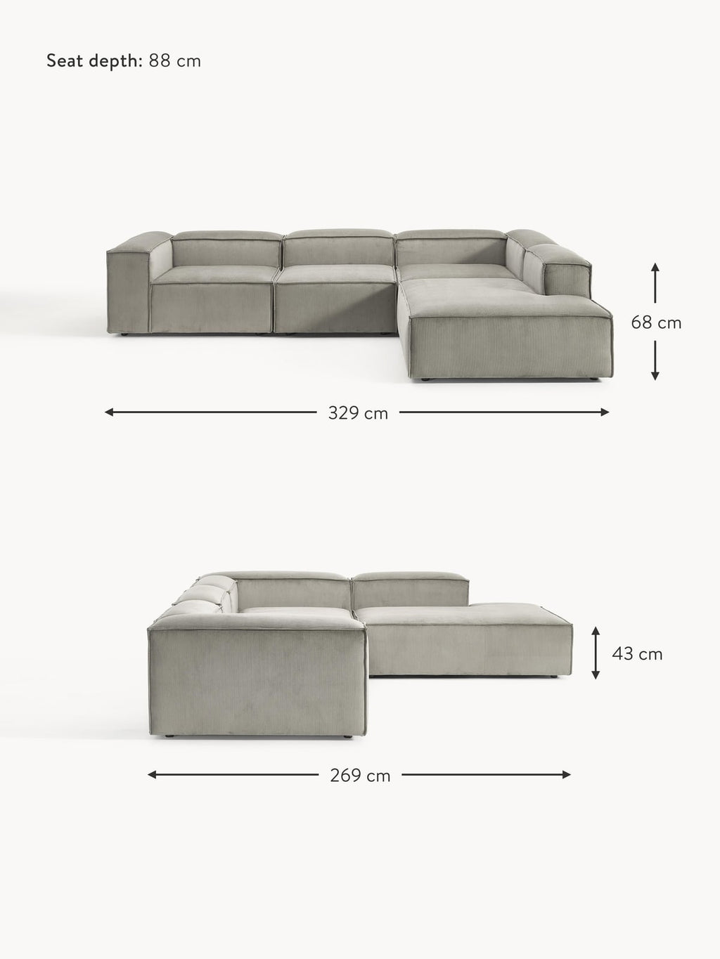 Lennon Corduroy Modular Corner Sofa (4-seater)