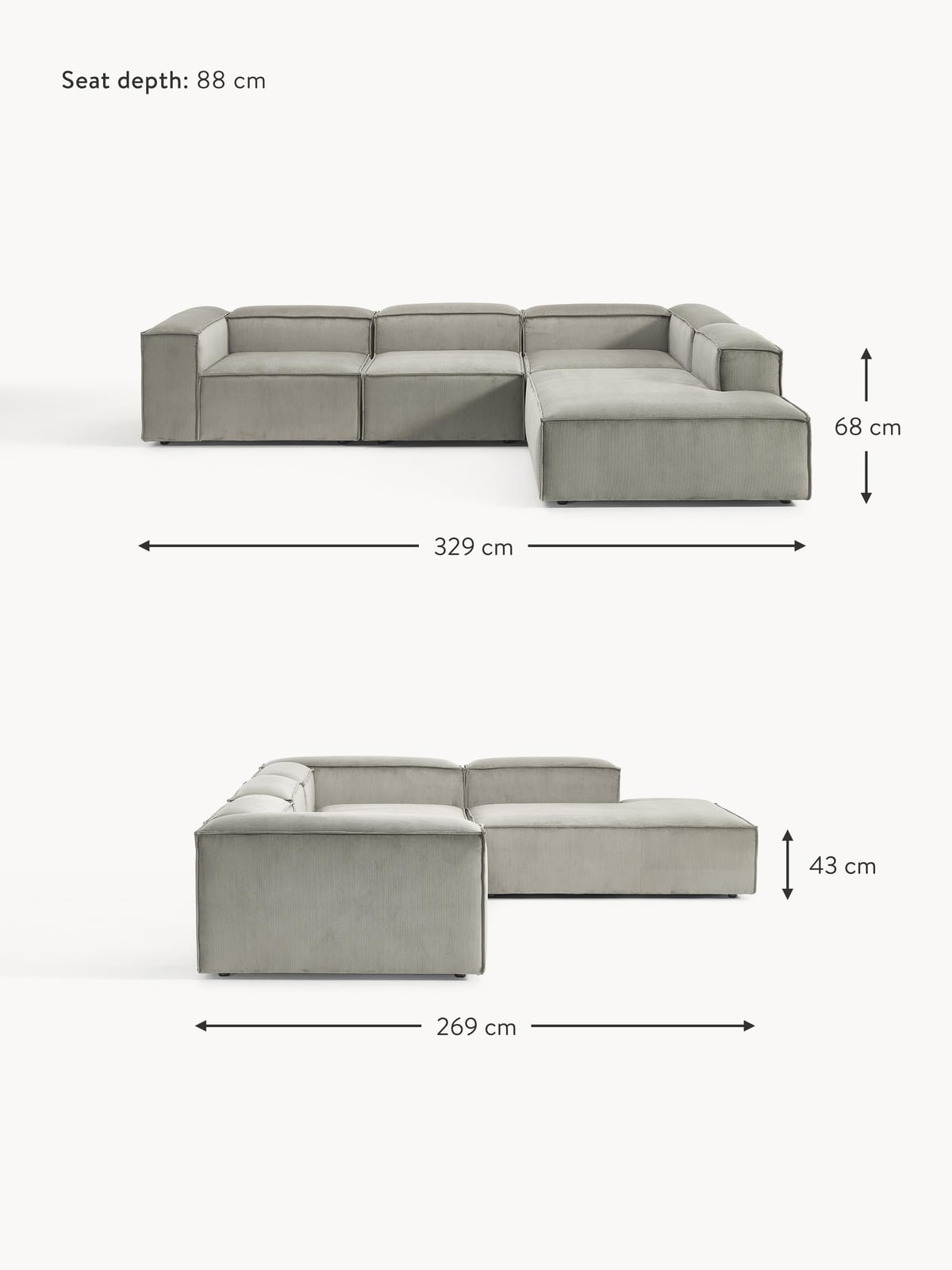 Lennon Corduroy Modular Corner Sofa (4-seater)