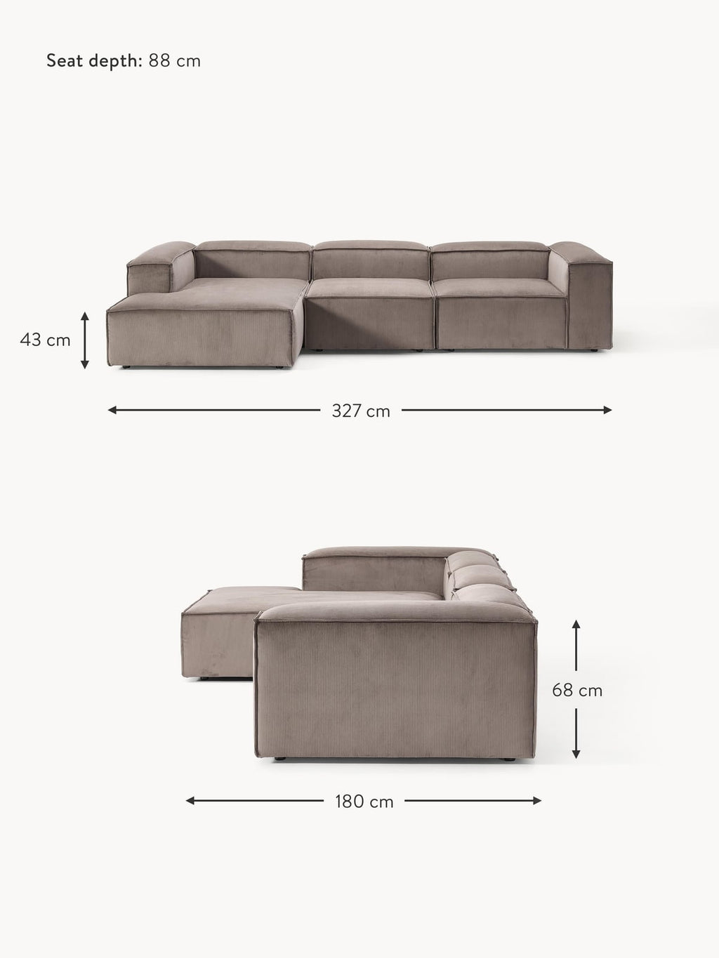 Lennon Corduroy Modular Corner Sofa (4-seater)