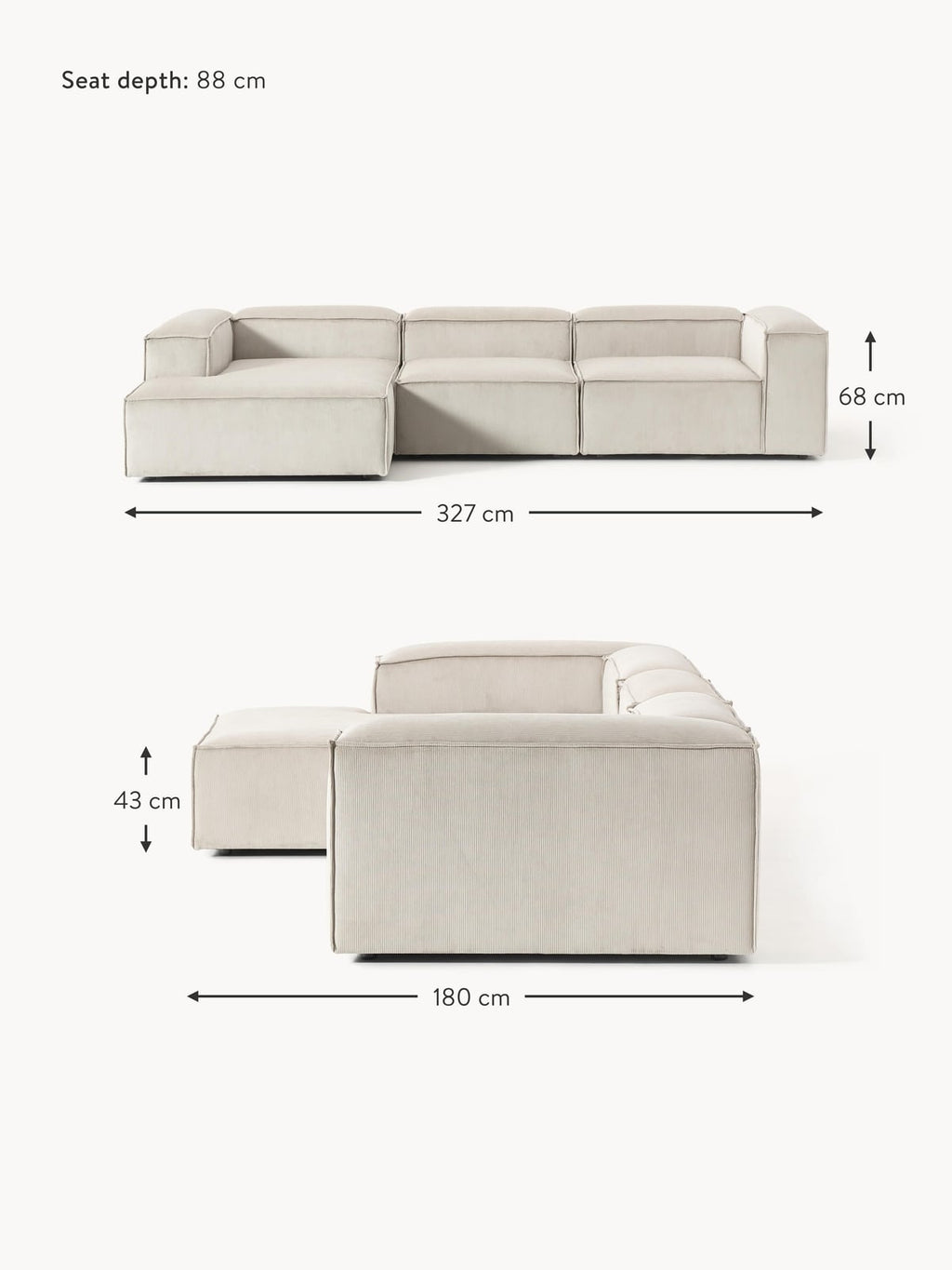 Lennon Corduroy Modular Corner Sofa (4-seater)