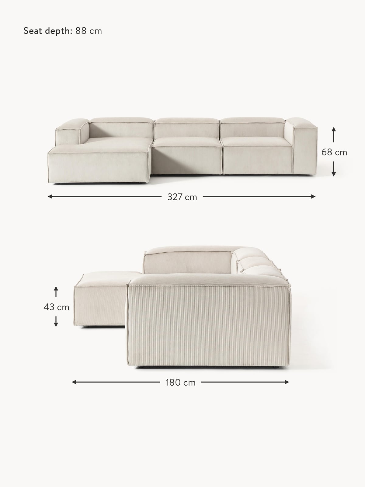 Lennon Corduroy Modular Corner Sofa (4-seater)