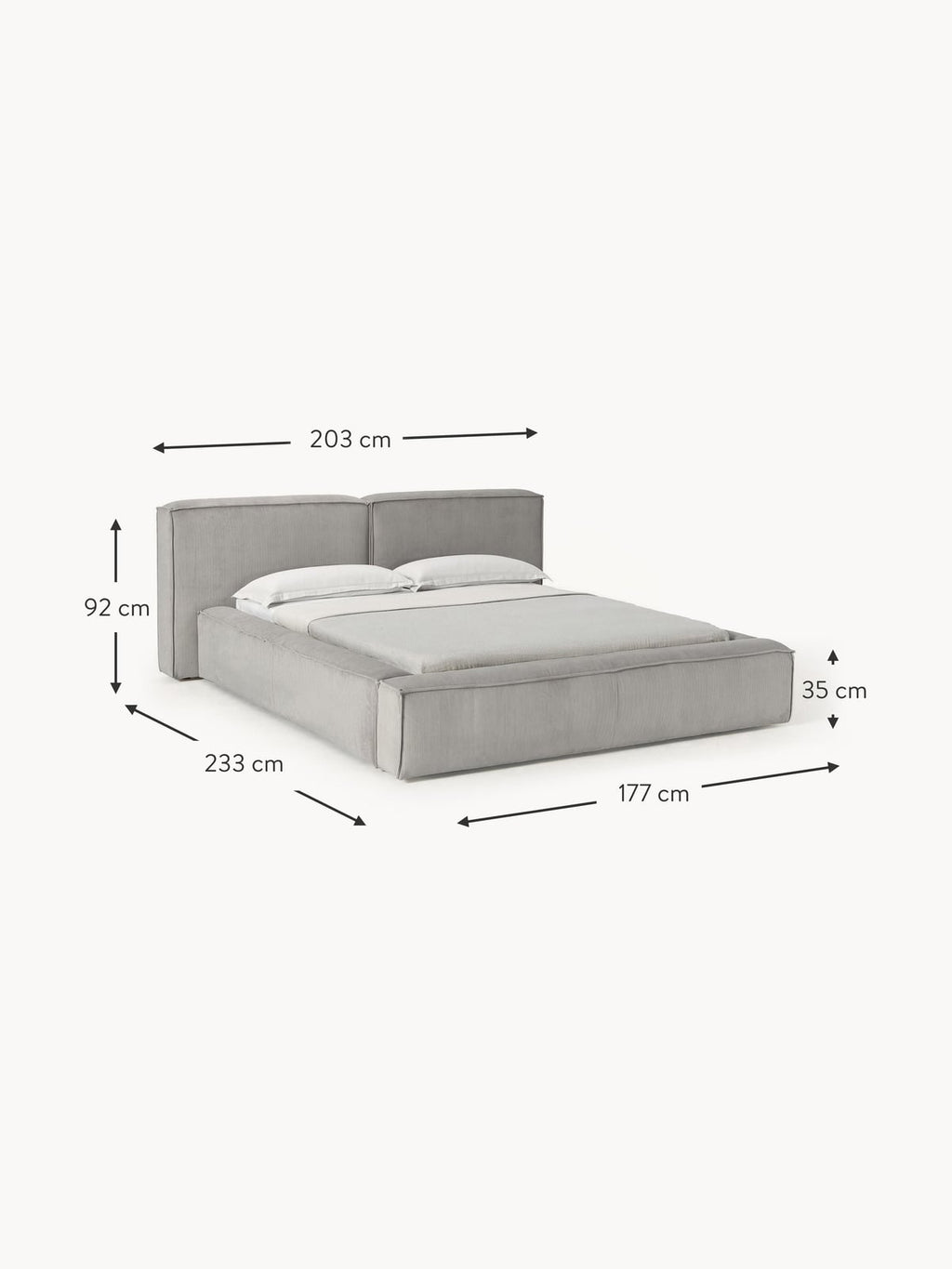 Lennon Upholstered Corduroy Bed with Storage Space