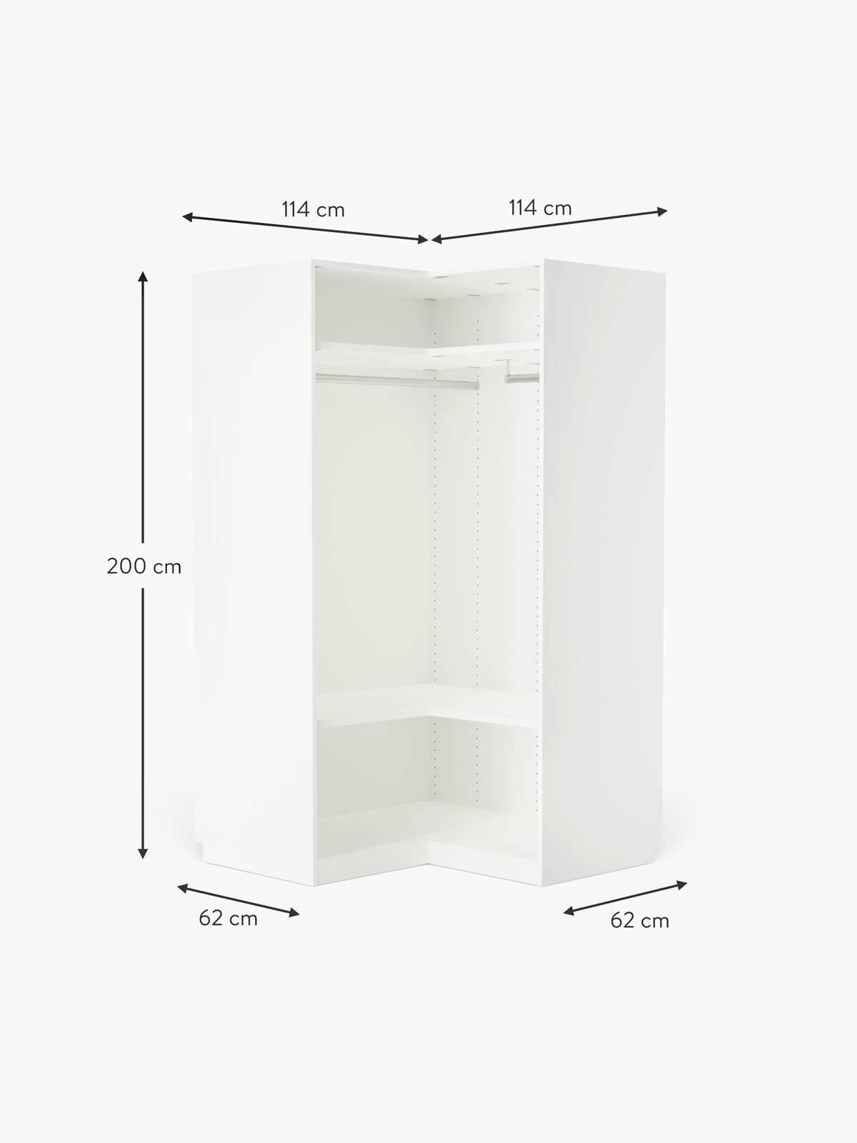 Leon Modular Corner Wardrobe, 115 cm Wide, in various sizes