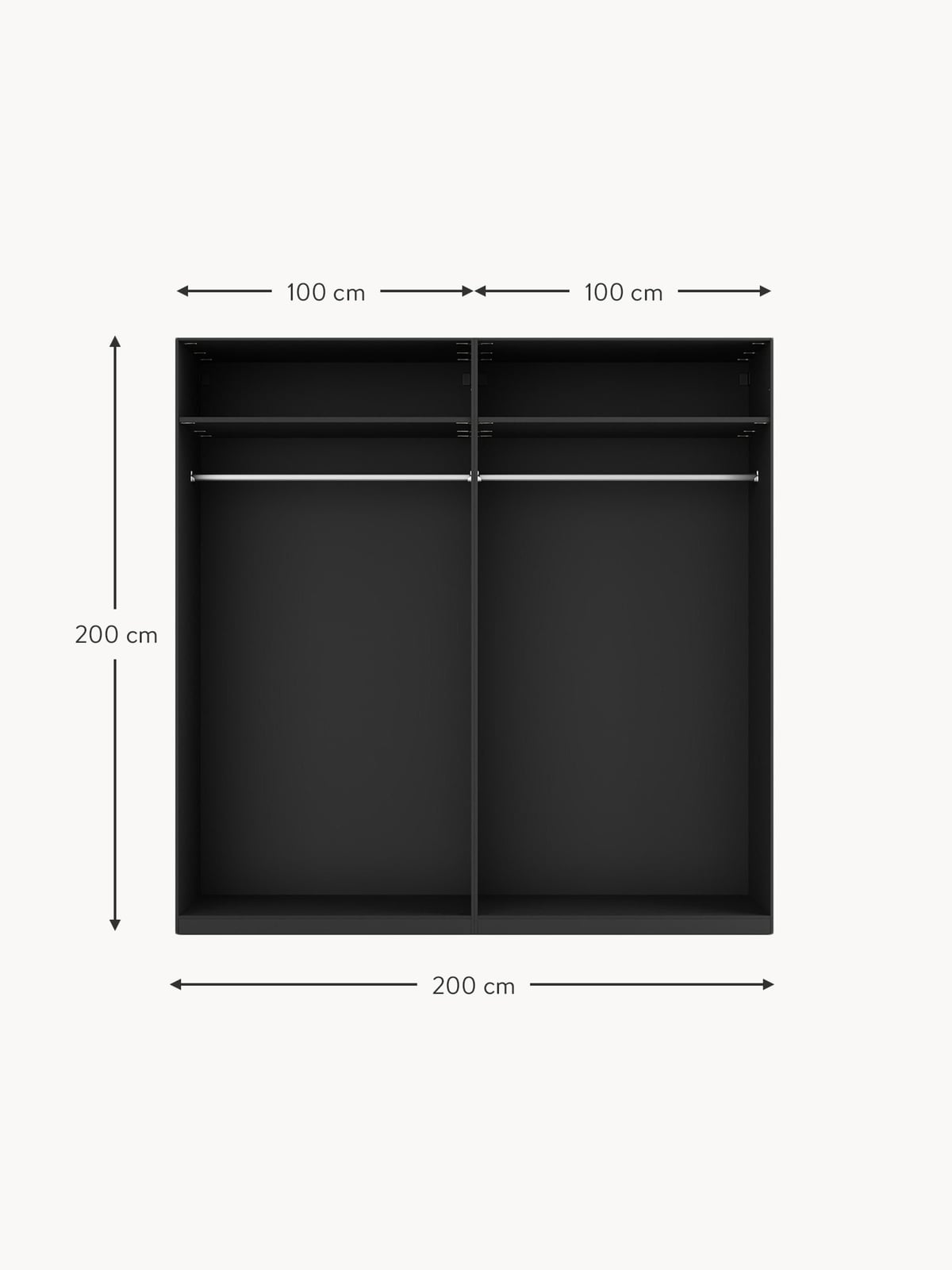 Leon Modular Hinge Door Wardrobe, 200 cm Wide, in various sizes