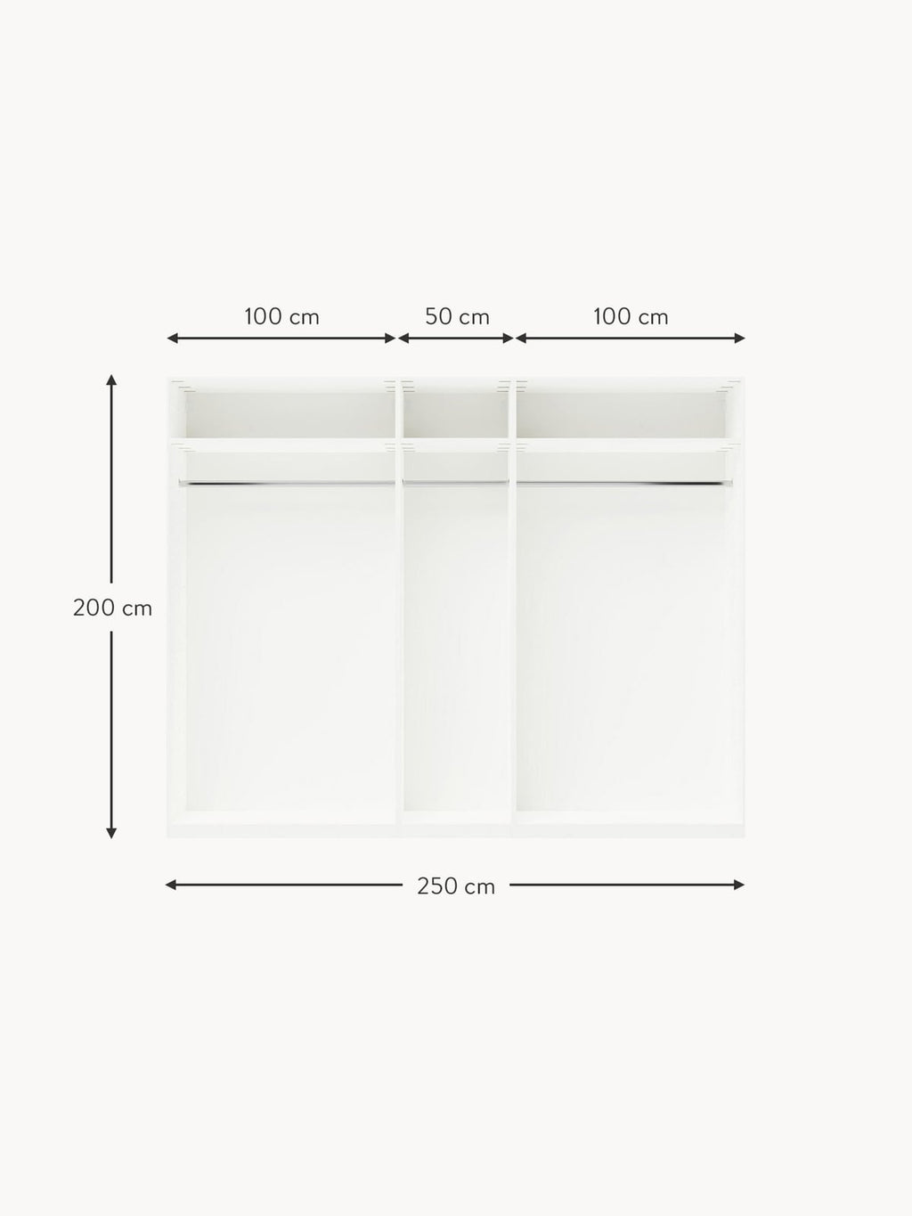 Leon Modular Hinge Door Wardrobe, 250 cm Wide, in various sizes