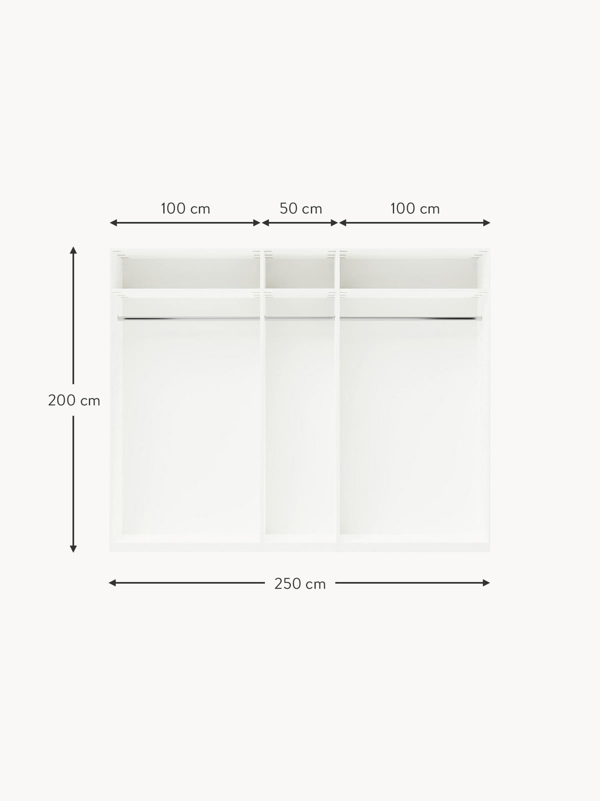 Leon Modular Hinge Door Wardrobe, 250 cm Wide, in various sizes