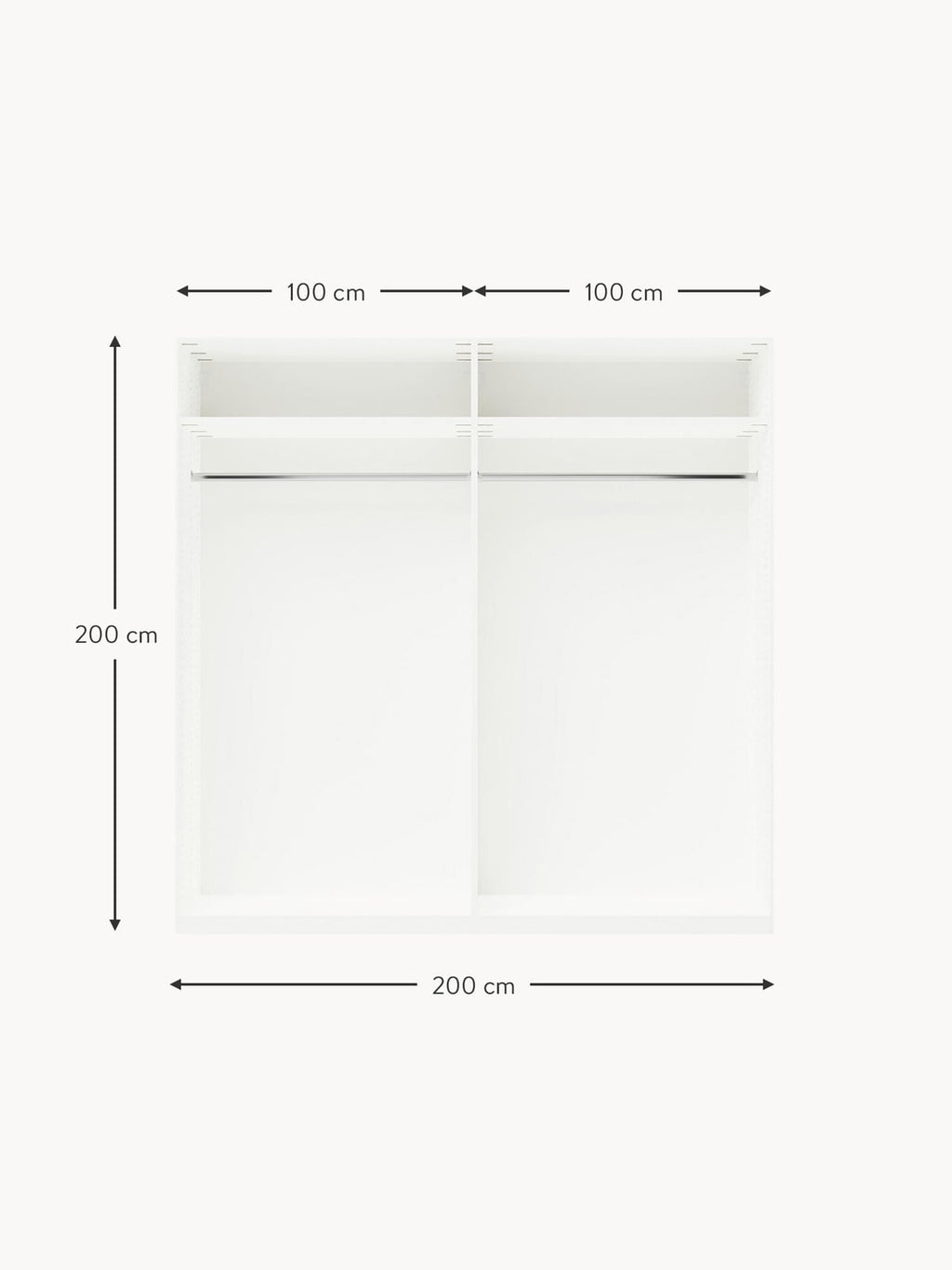 Leon Modular Hinged Door Wardrobe, 200 cm Wide, in various sizes