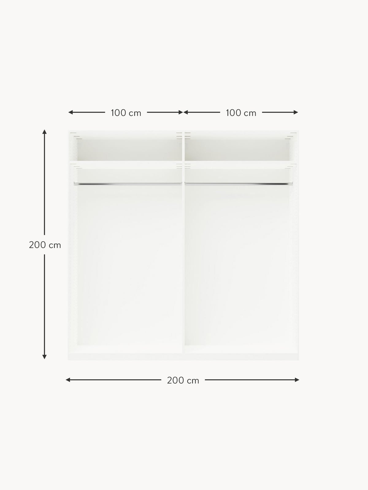 Leon Modular Hinged Door Wardrobe, 200 cm Wide, in various sizes