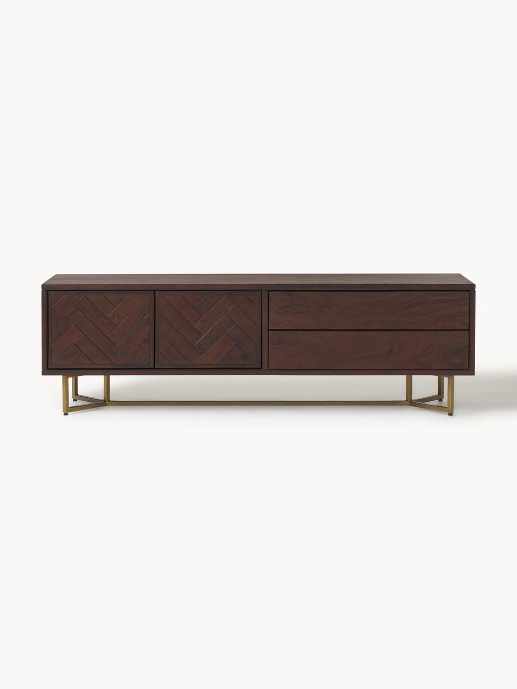Luca Mango Wood Lowboard with Herringbone Pattern