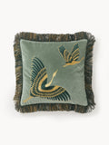 Onyx Embroidered Velvet Cushion Cover with Fringes