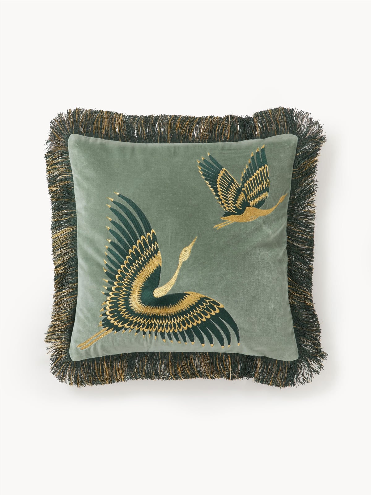 Onyx Embroidered Velvet Cushion Cover with Fringes