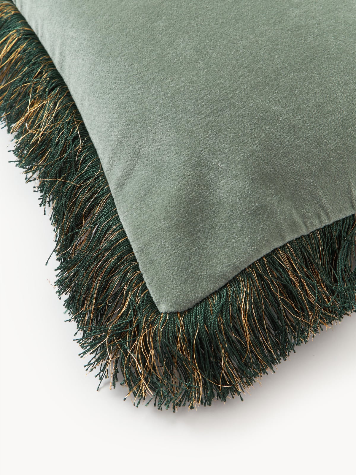 Onyx Embroidered Velvet Cushion Cover with Fringes