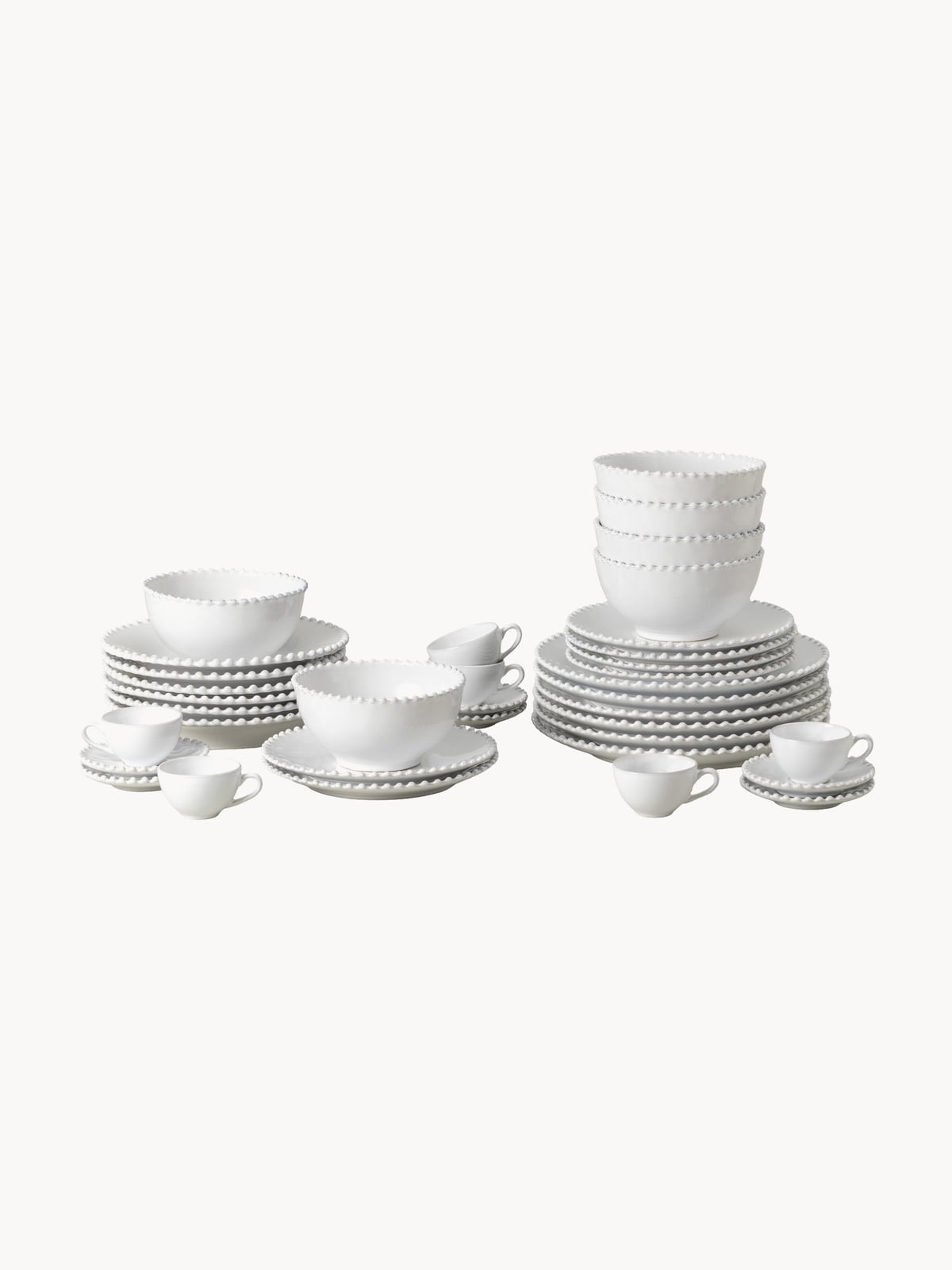Pearl Tableware Set with Beaded Edges, 6 people, Set of 36