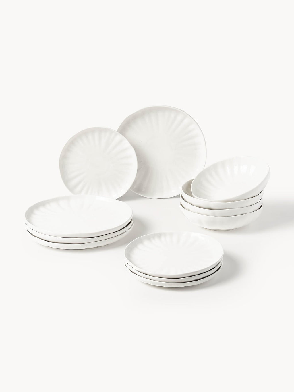 Sali Porcelain Tableware Set with Embossed Pattern, 4 People, Set of 12