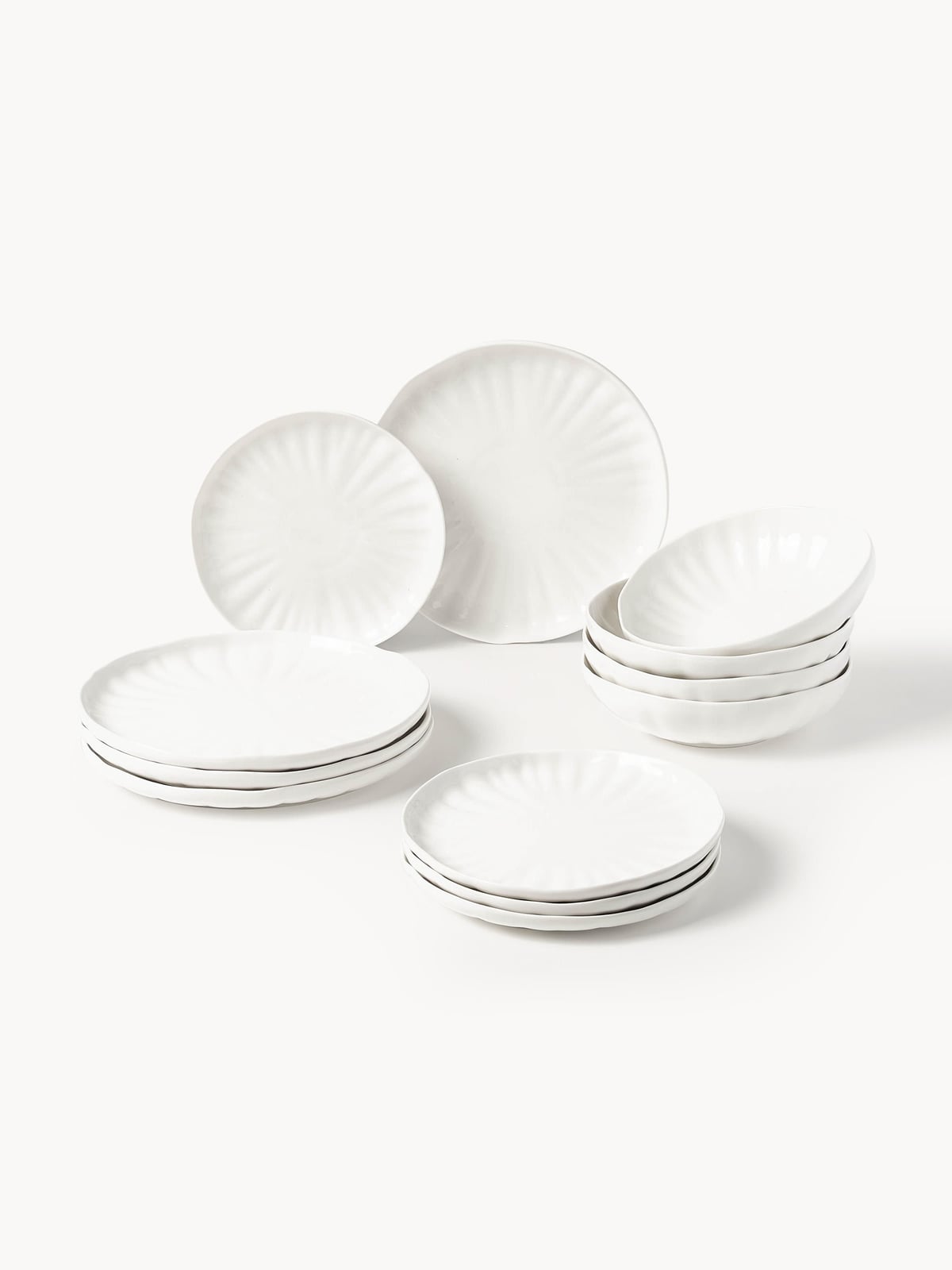 Sali Porcelain Tableware Set with Embossed Pattern, 4 People, Set of 12