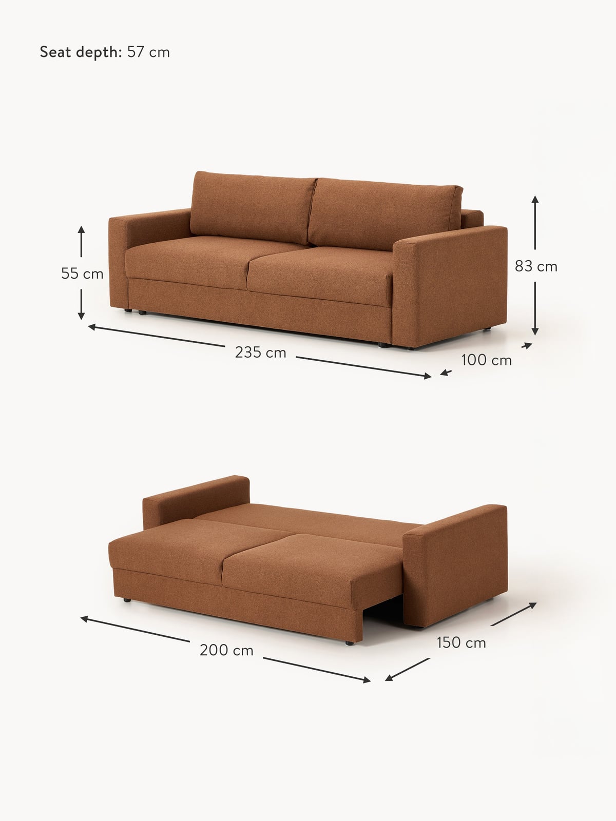 Tasha Bouclé Sofa Bed (3-seater)