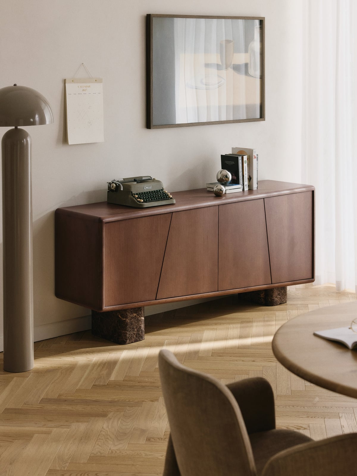 Tundra Wooden Sideboard with Emperador Marble Legs