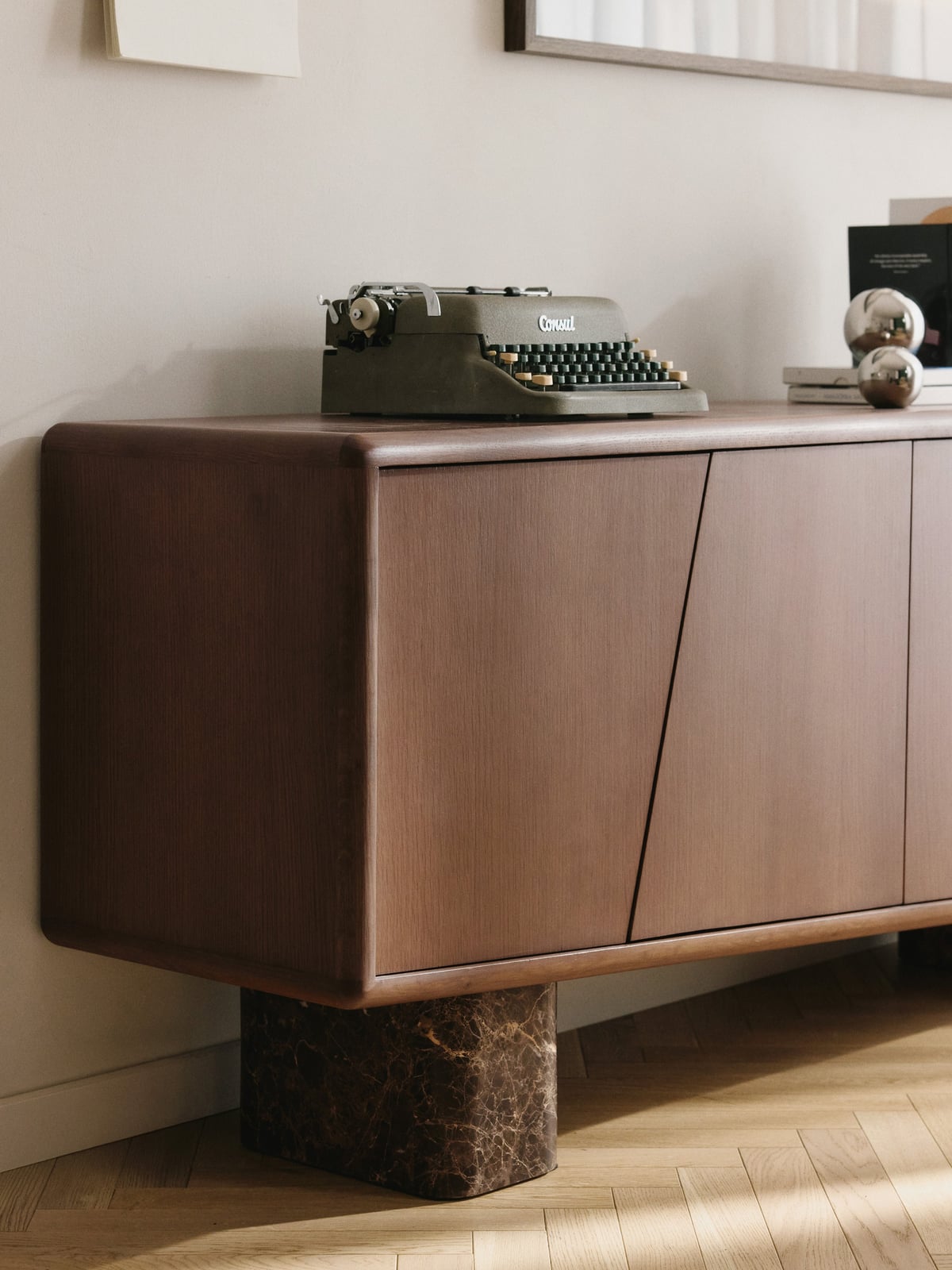 Tundra Wooden Sideboard with Emperador Marble Legs