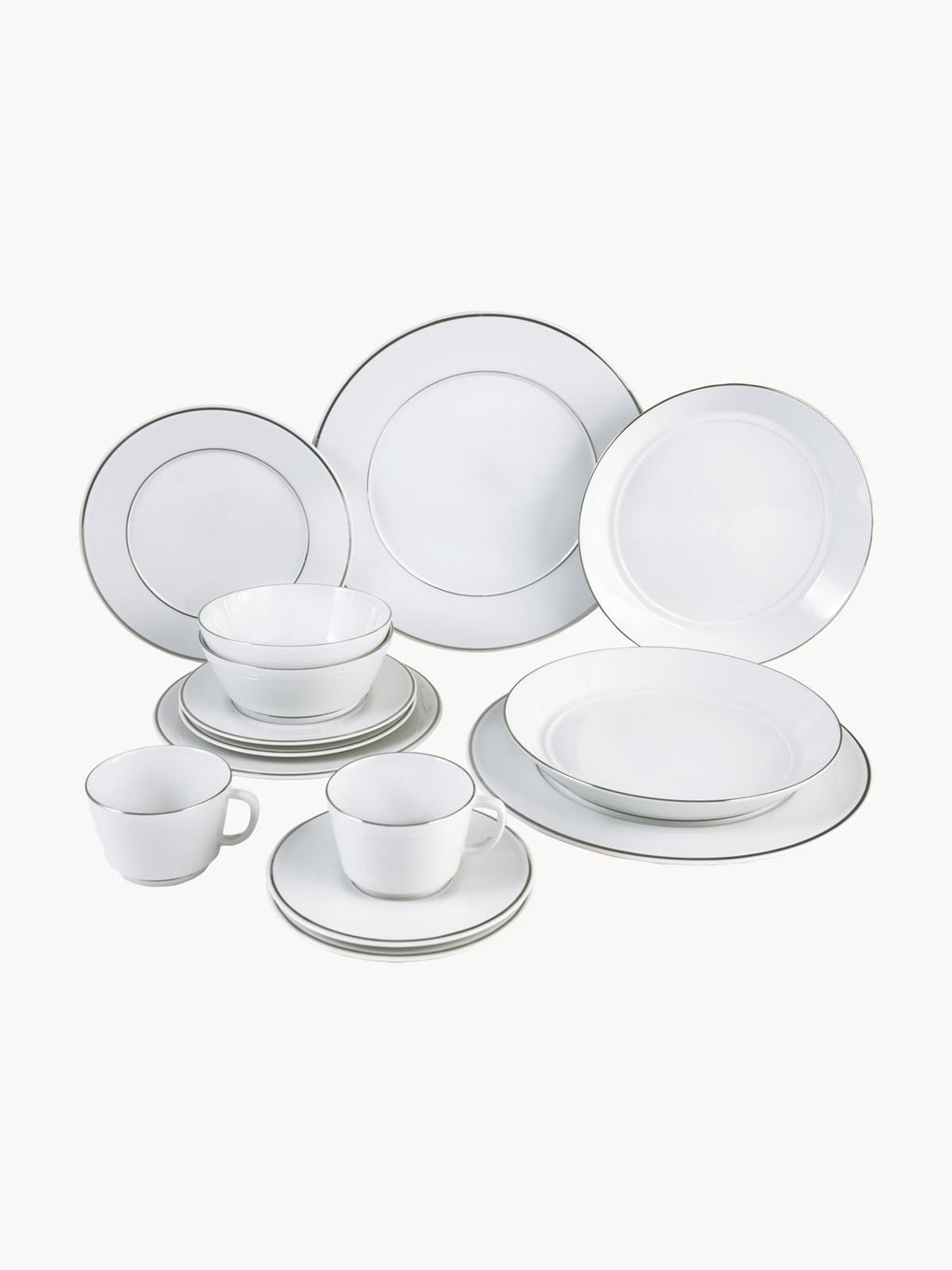 Vitruv Handmade Porcelain Tableware Set with Hand-Painted Platinum Rim, 2 People, Set of 14