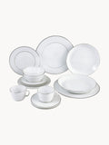 Vitruv Handmade Porcelain Tableware Set with Hand-Painted Platinum Rim, 2 People, Set of 14