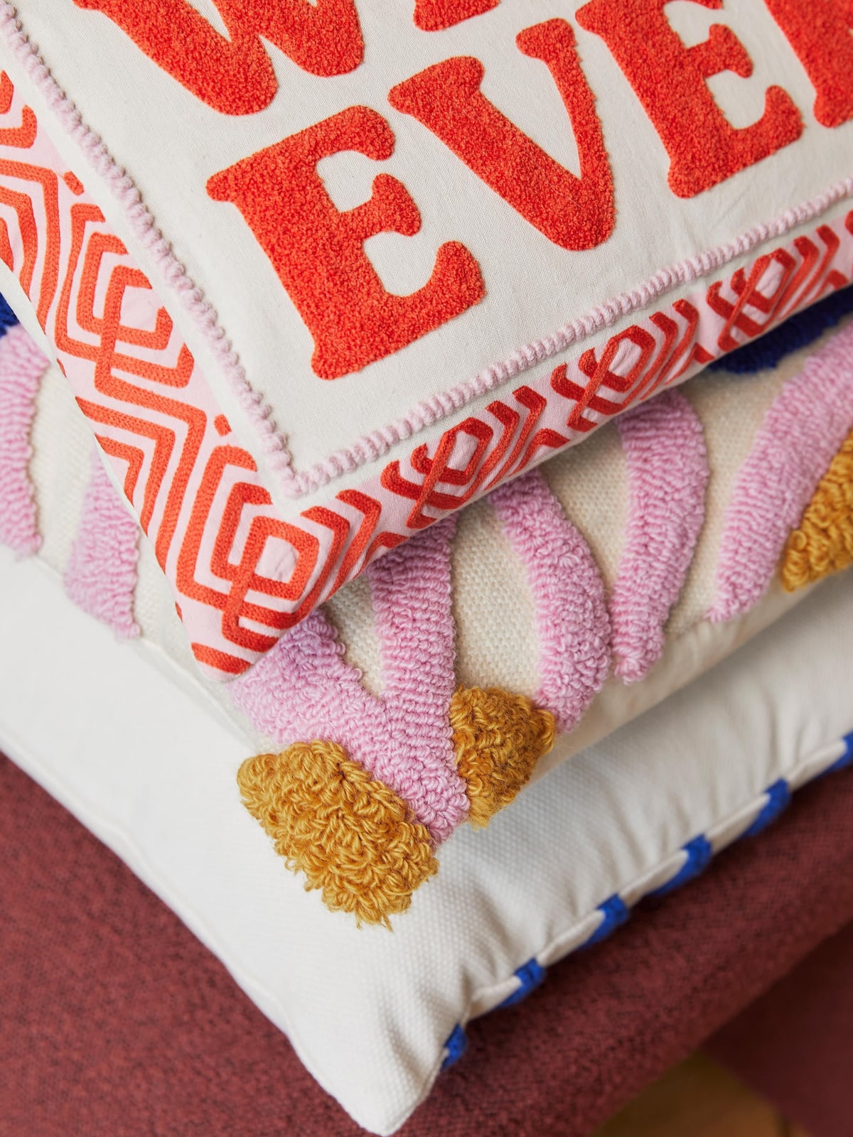 Whatever Cushion Cover with Embroidered Lettering