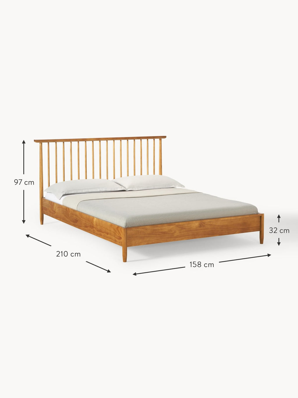Windsor Pine Wood Bed with Headboard